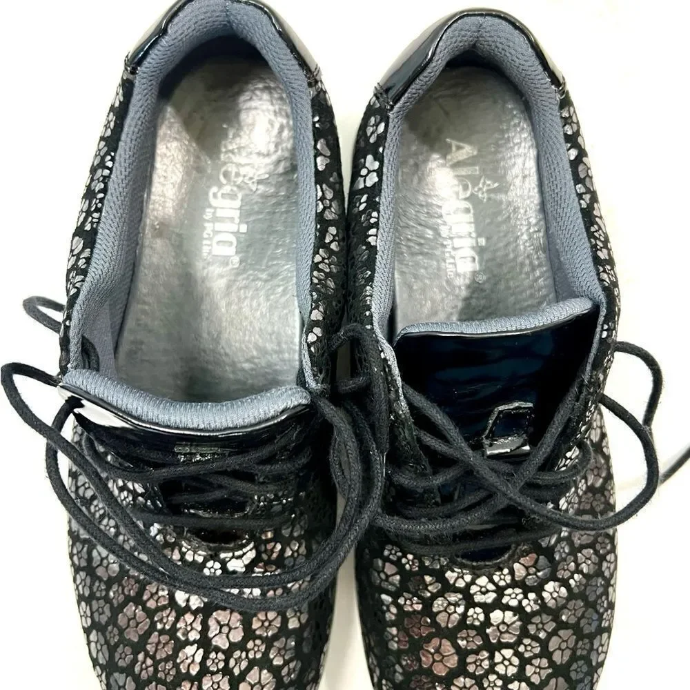 Alegria Essence Night Poppy Silver and Black Leather Sneakers